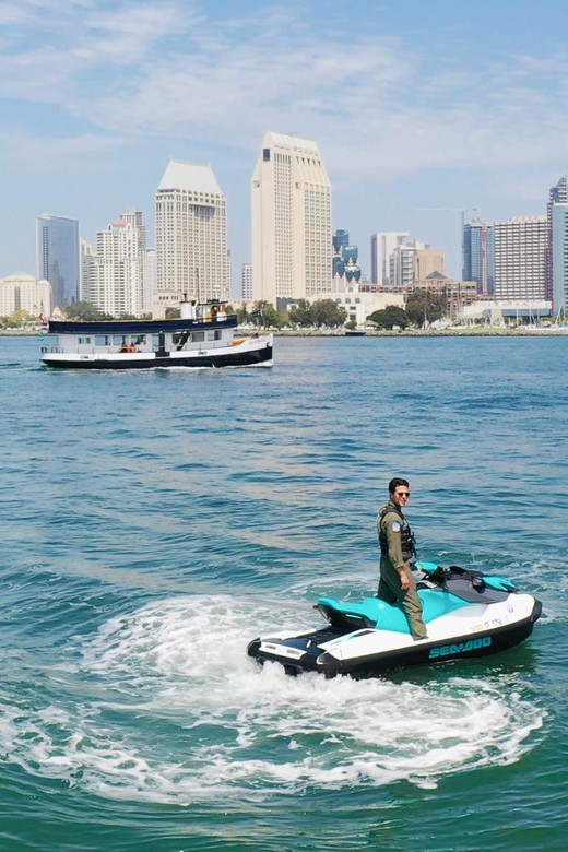 Coronado: San Diego Bay Jetski Rental - Riding past the bridge, naval base, and USS Midway