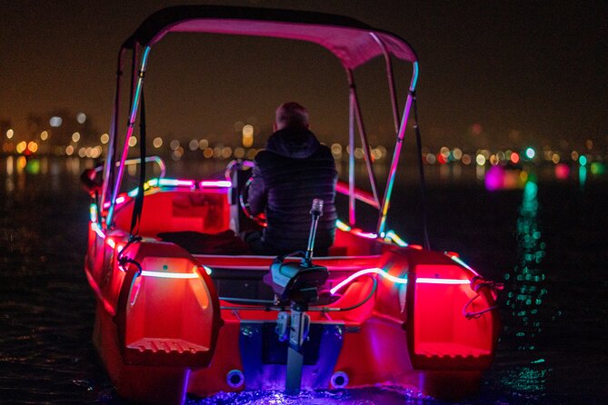 Glow Electric Boat night date experience in San Diego Bay - The Electric Boat Versus a Pedal Boat