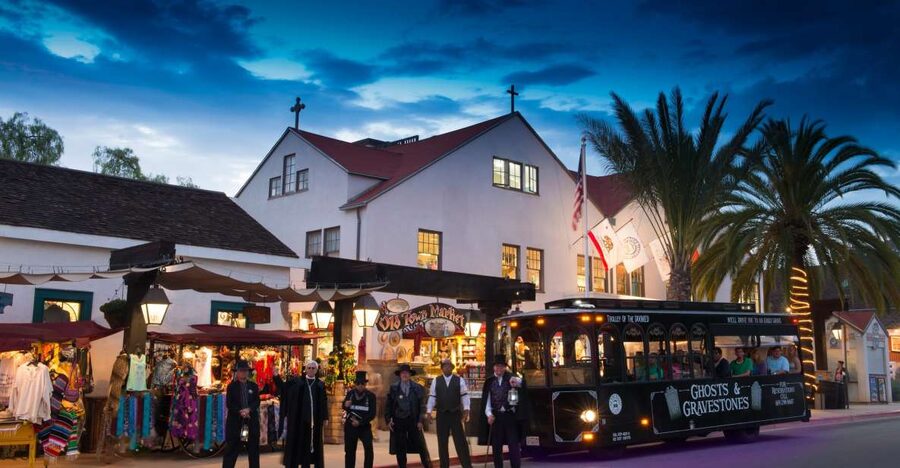 San Diego: Ghosts & Gravestones Trolley Tour - Pioneer Park after dark